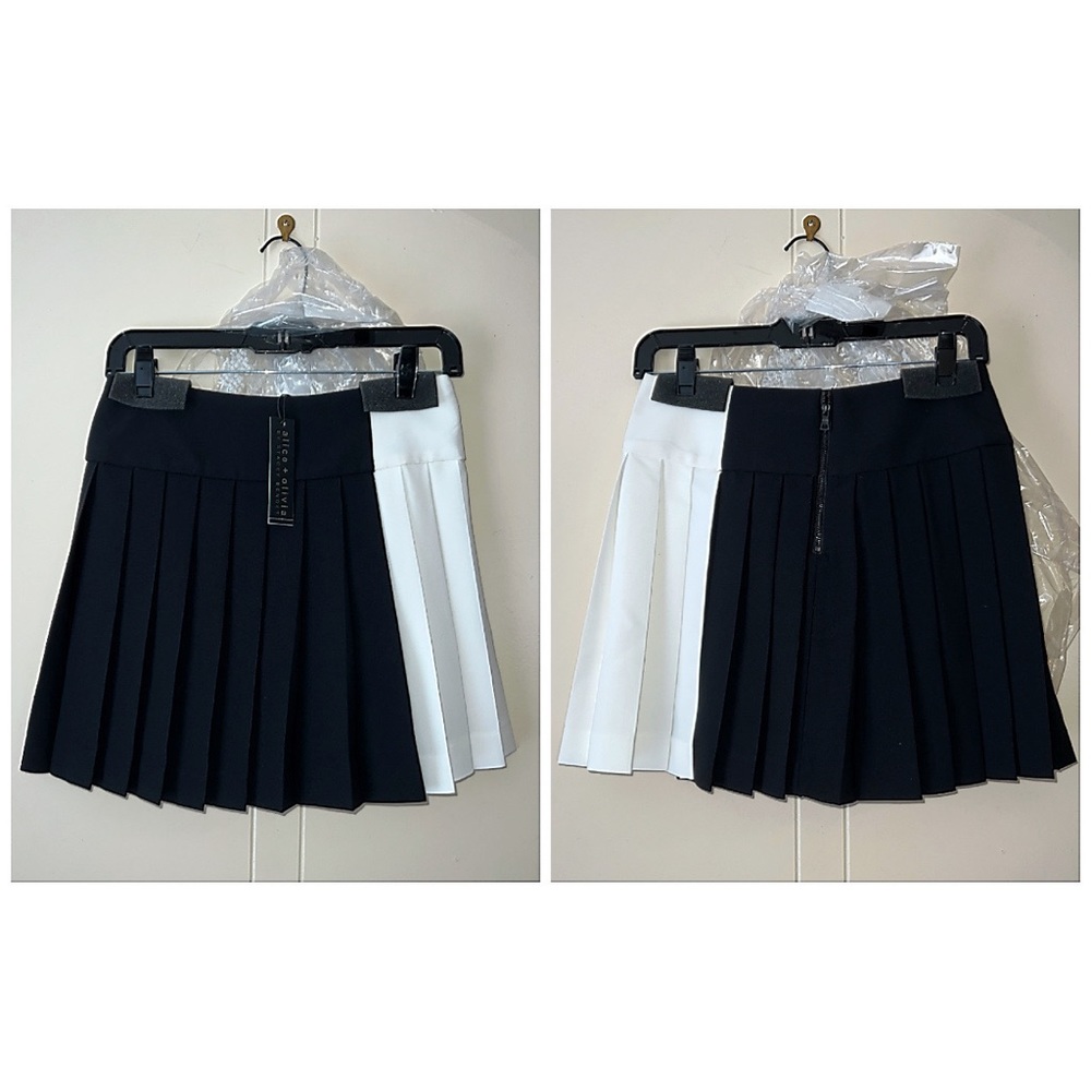 Alice + Olivia Wilcox Pleated Black White Colorblock Combo Mini Skirt - Picture 7 of 16